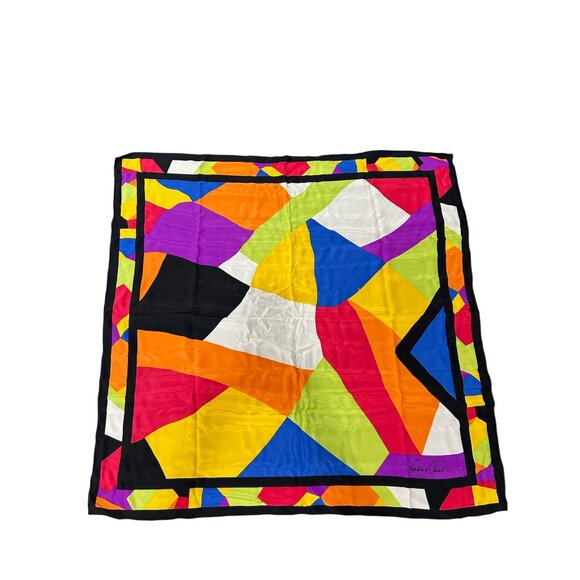 Linda Dano Multicolor Geometric Square Scarf Shawl Wrap Lightweight Retro - Picture 1 of 8